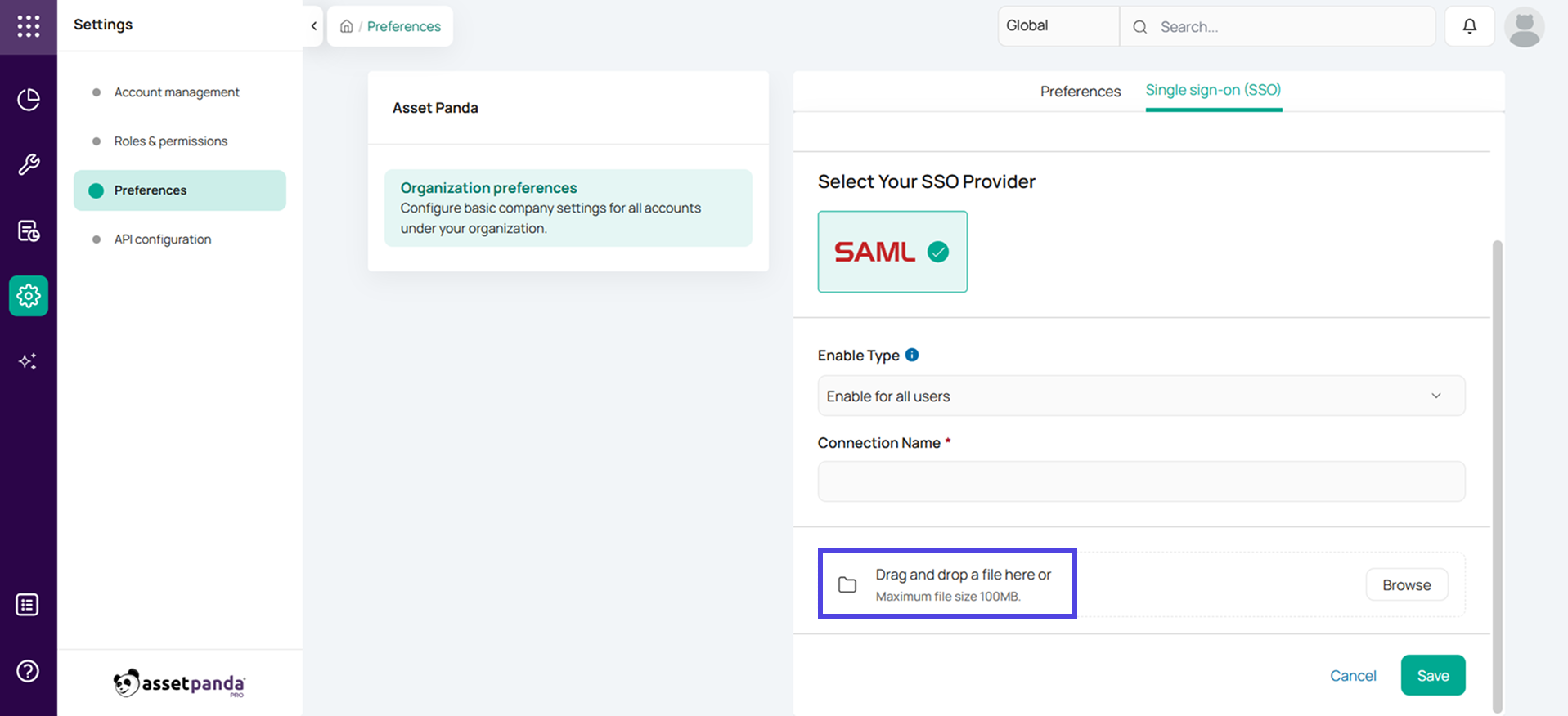 Asset Panda Pro SSO SAML Step 3
