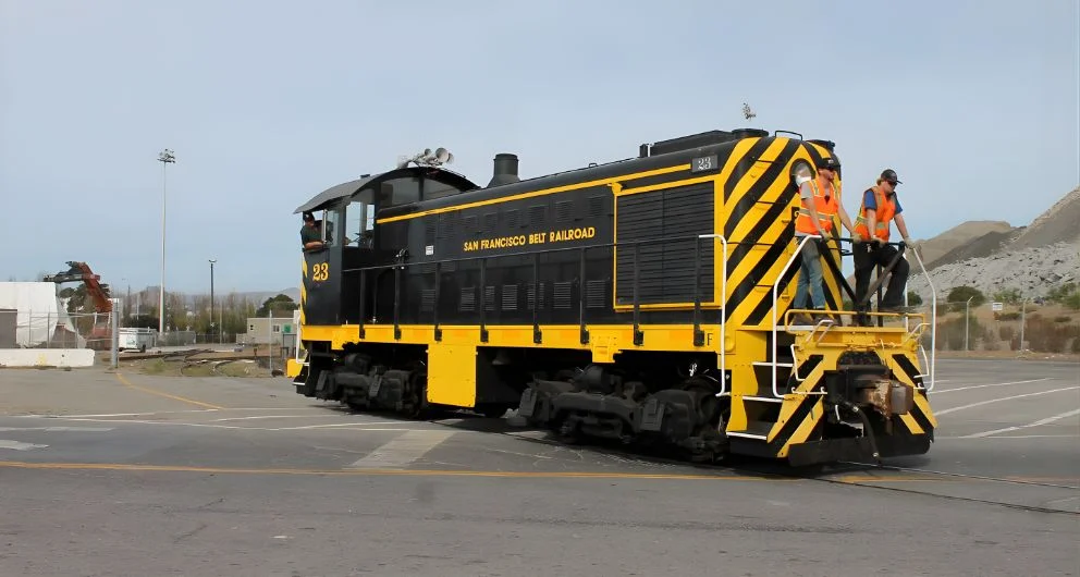 San Francisco Bay Railroad locomotive with crew