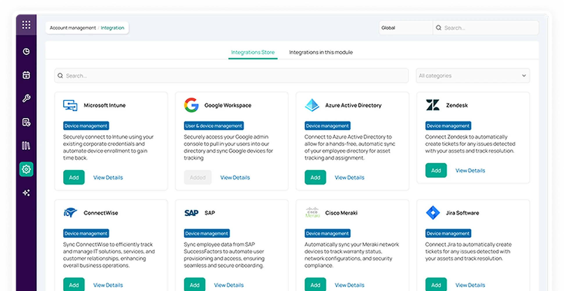 Asset reporting screen