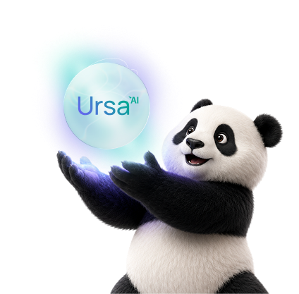 Ursa AI panda mascot holding the Ursa AI orb