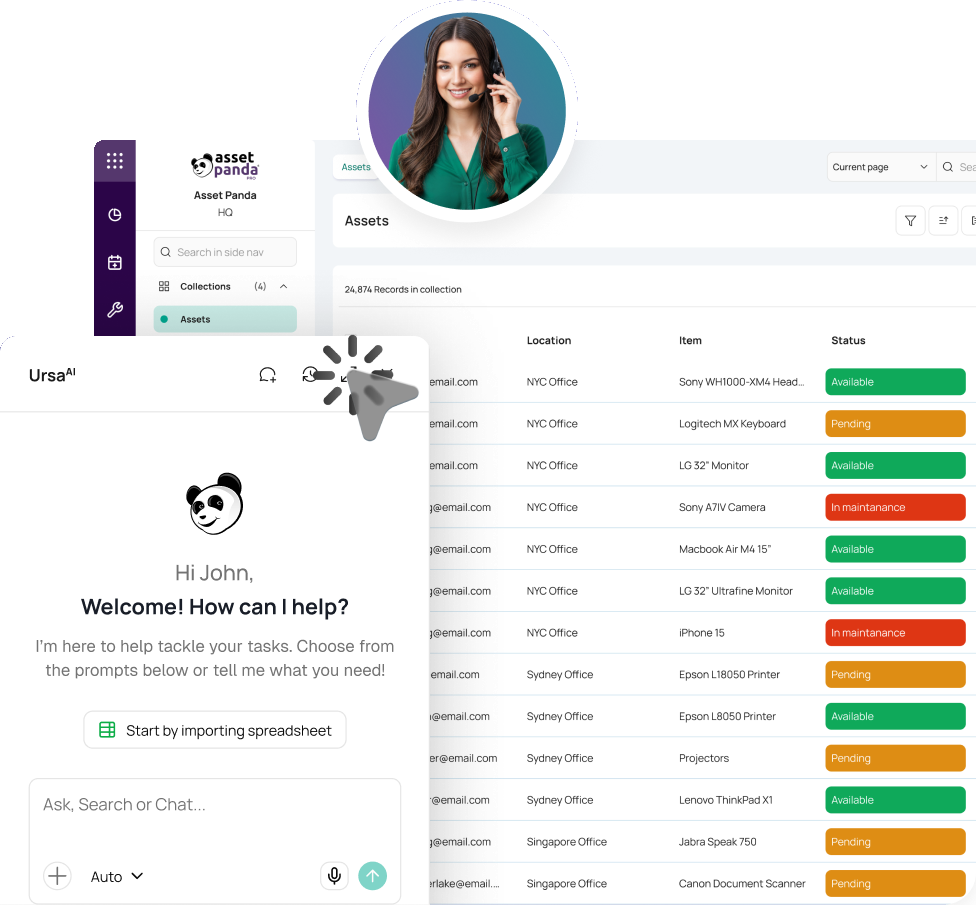 Asset Panda dashboard with the UrsaAI assistant panel