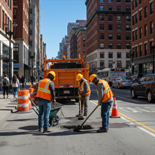 Public works crew repairing a street