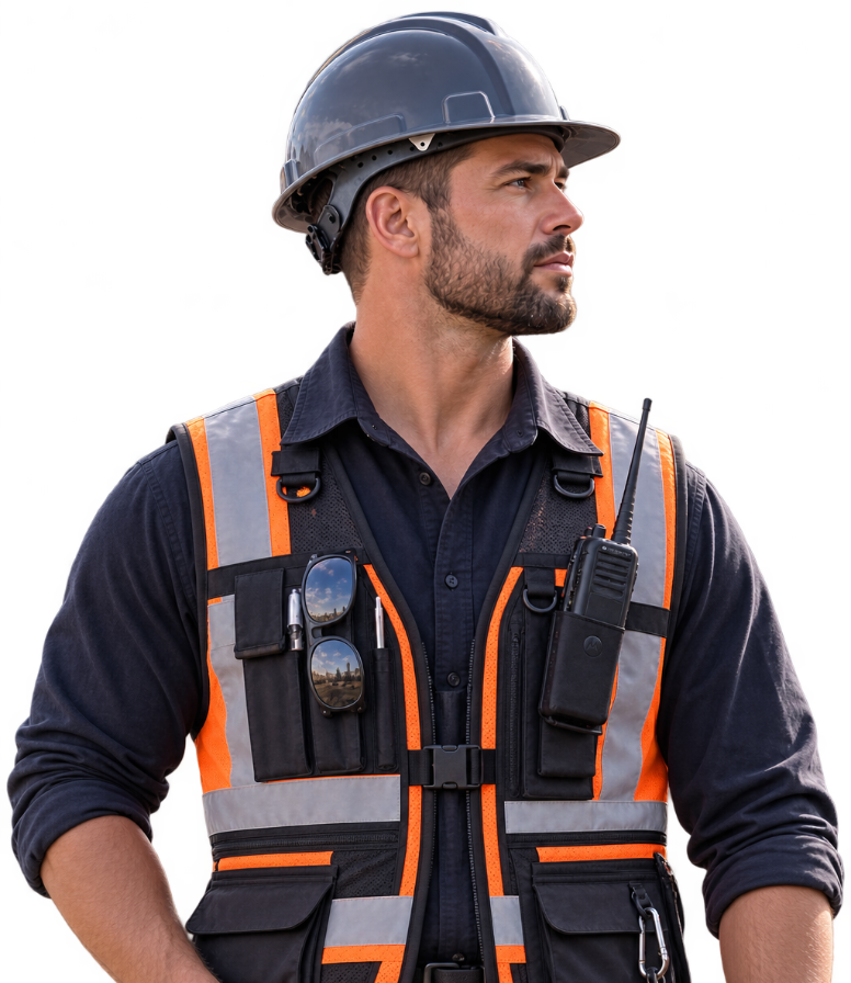 Construction supervisor holding a tablet