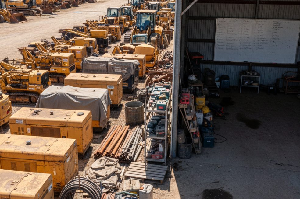 Construction equipment in a yard