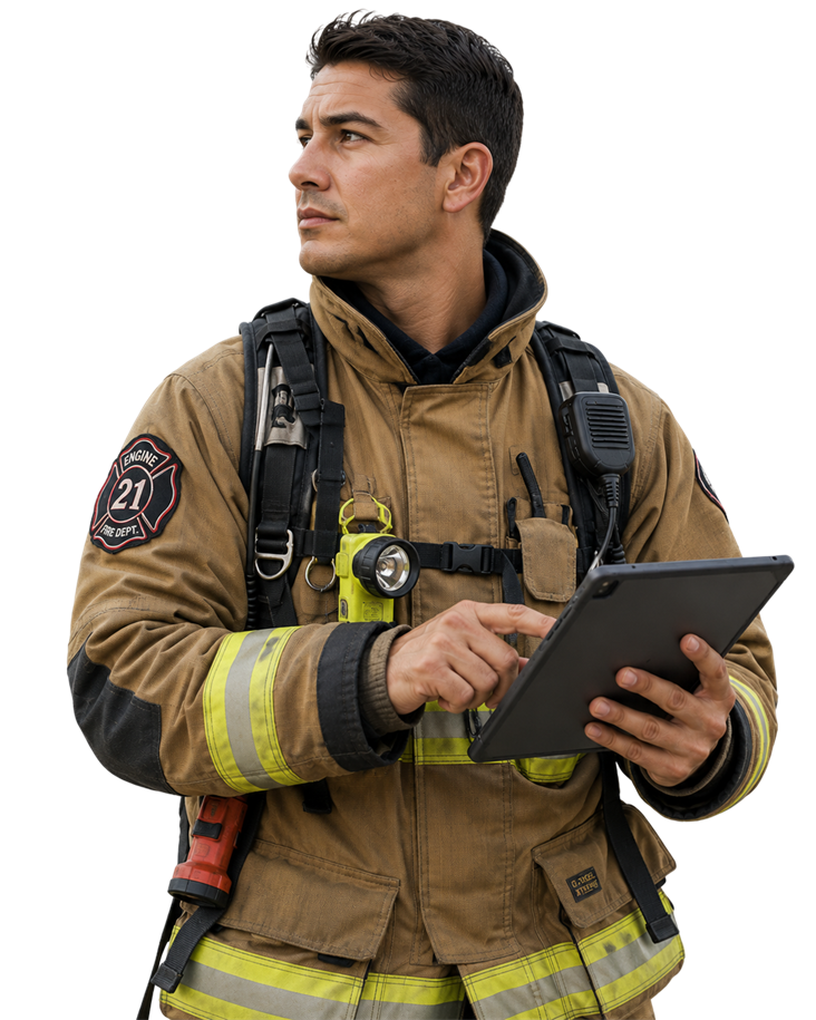 Firefighter holding a tablet