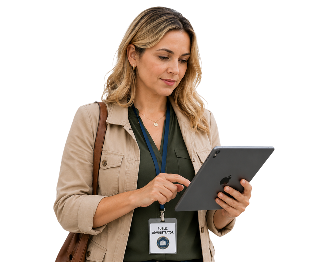 Government employee reading a tablet