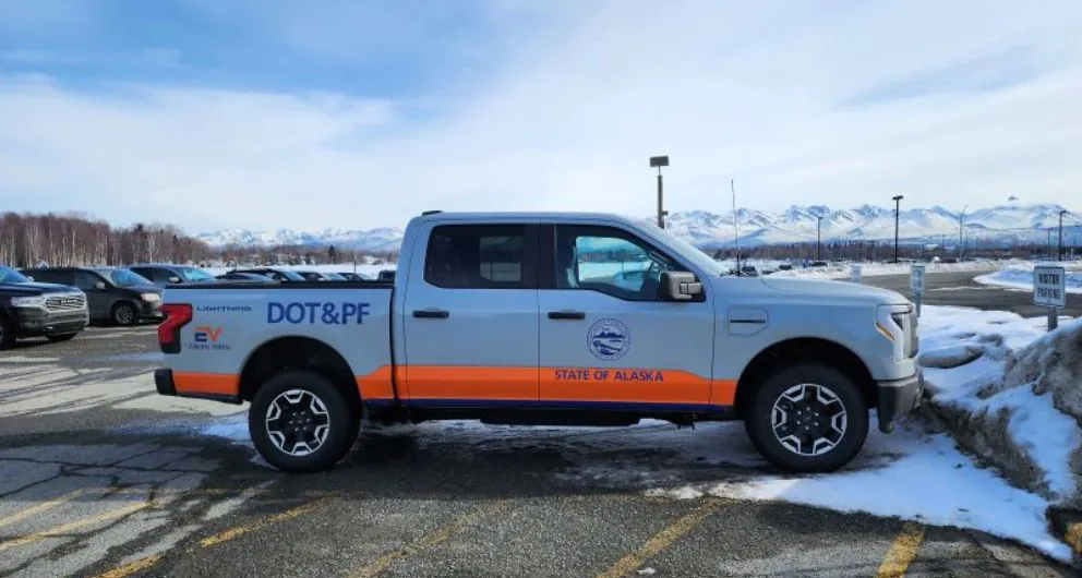 State of Alaska Department of Transportation vehicle at a maintenance yard