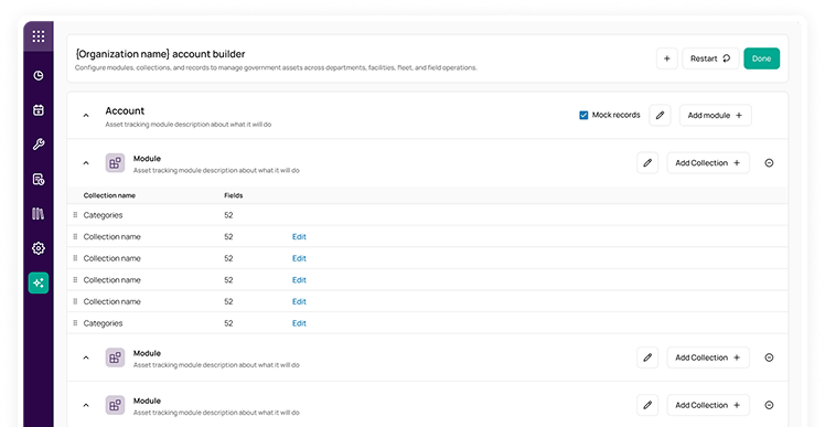 Asset record screen
