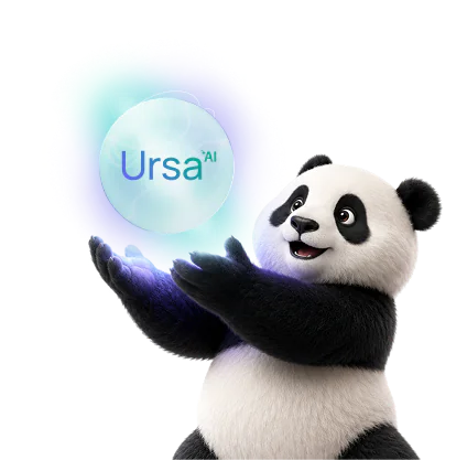 Ursa AI panda mascot holding the Ursa AI orb