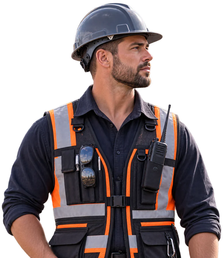 Construction supervisor holding a tablet