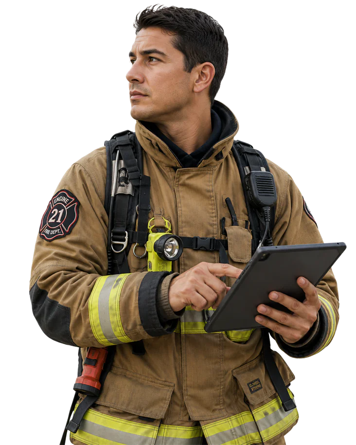 Firefighter holding a tablet