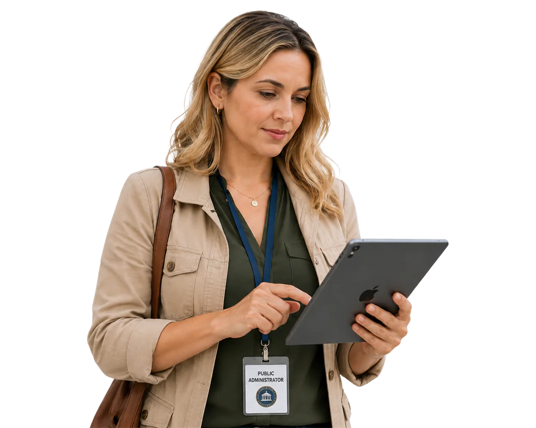 Government employee reading a tablet