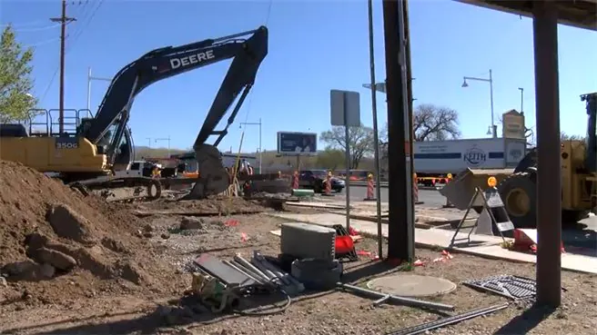 Excavator at a public works site