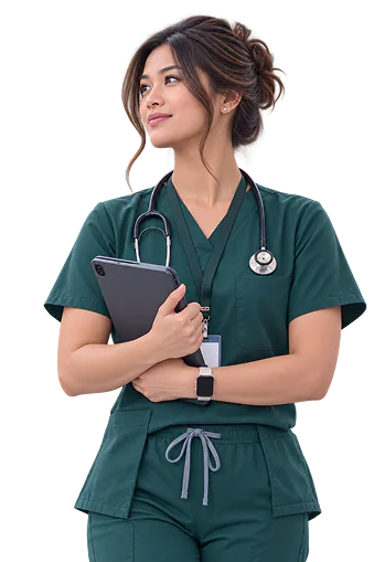 Nurse looking at the side