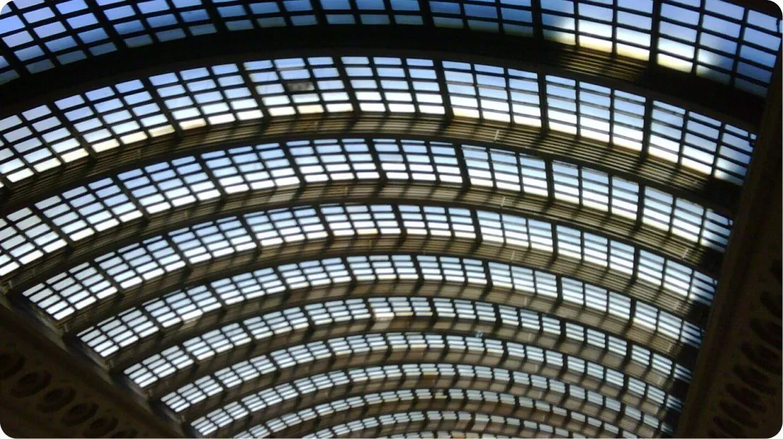 Arched glass and steel ceiling